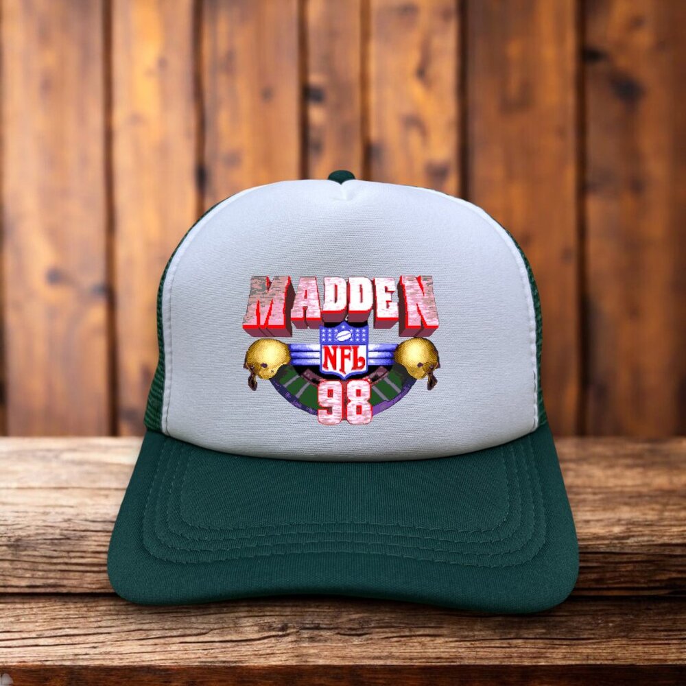 Sega Madden 1998 Mens Trucker Hat Green Snapback EA Sports Retro Video Game Cap